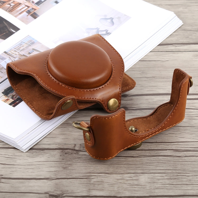 Full Body Camera PU Leather Case Bag with Strap for Sony DSC-HX90(Brown) - Leather Bag by buy2fix | Online Shopping UK | buy2fix