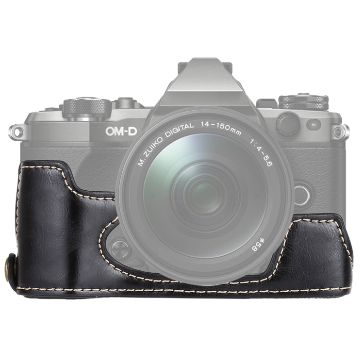1/4 inch Thread PU Leather Camera Half Case Base for Olympus EM5 / EM5 Mark II (Black) - Half Case by buy2fix | Online Shopping UK | buy2fix