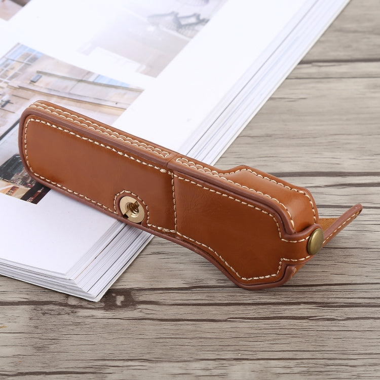 1/4 inch Thread PU Leather Camera Half Case Base for Olympus EM5 / EM5 Mark II (Brown) - Half Case by buy2fix | Online Shopping UK | buy2fix