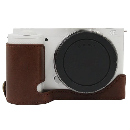1/4 inch Thread PU Leather Camera Half Case Base for Sony ZV-E10 / ZV-E10L (Coffee) - Half Case by buy2fix | Online Shopping UK | buy2fix