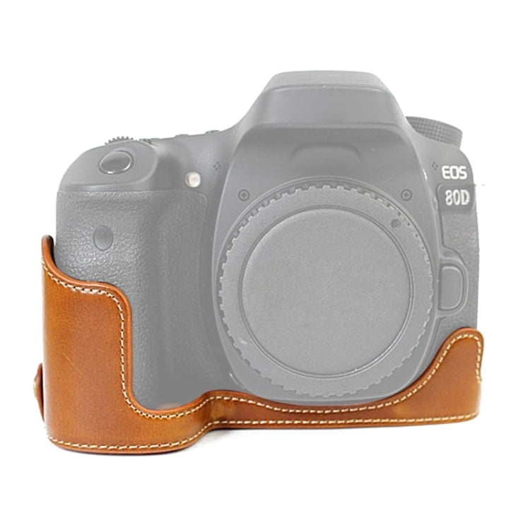 1/4 inch Thread PU Leather Camera Half Case Base for Canon EOS 80D / 70D(Brown) - Half Case by buy2fix | Online Shopping UK | buy2fix