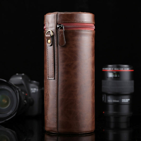 Extra Large Lens Case Zippered PU Leather Pouch Box for DSLR Camera Lens, Size: 24.5*10.5*10.5cm(Coffee) by buy2fix