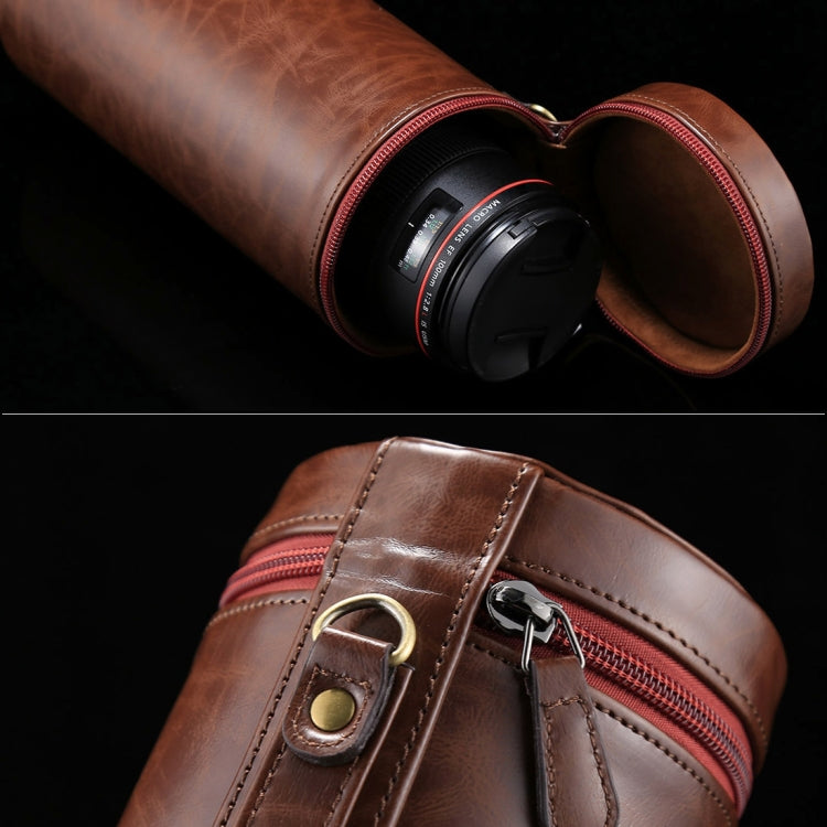 Extra Large Lens Case Zippered PU Leather Pouch Box for DSLR Camera Lens, Size: 24.5*10.5*10.5cm(Coffee) by buy2fix