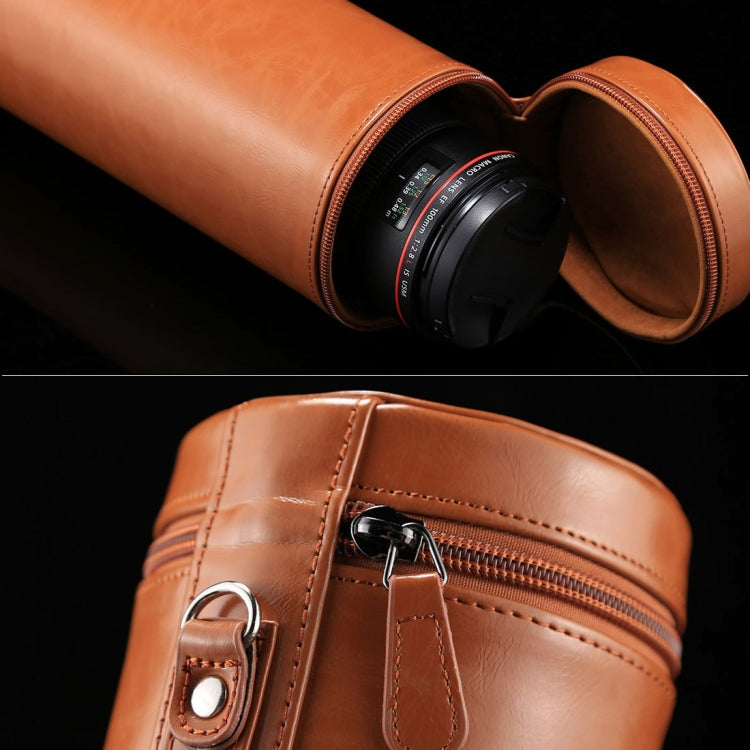Extra Large Lens Case Zippered PU Leather Pouch Box for DSLR Camera Lens, Size: 24.5*10.5*10.5cm(Brown) - Lens Bag by buy2fix | Online Shopping UK | buy2fix