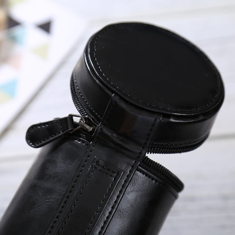 Medium Lens Case Zippered PU Leather Pouch Box for DSLR Camera Lens, Size: 13x9x9cm(Black) - Lens Bag by buy2fix | Online Shopping UK | buy2fix