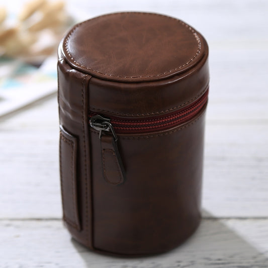 Medium Lens Case Zippered PU Leather Pouch Box for DSLR Camera Lens, Size: 13x9x9cm(Coffee) - Lens Bag by buy2fix | Online Shopping UK | buy2fix