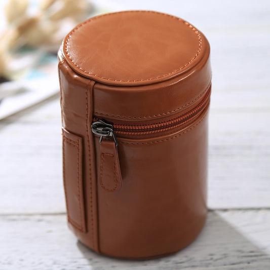 Medium Lens Case Zippered PU Leather Pouch Box for DSLR Camera Lens, Size: 13x9x9cm(Brown) - Lens Bag by buy2fix | Online Shopping UK | buy2fix