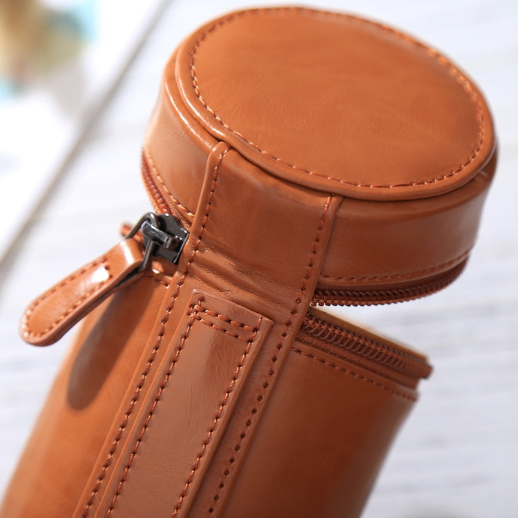 Small Lens Case Zippered PU Leather Pouch Box for DSLR Camera Lens, Size: 11x8x8cm(Brown) - Lens Bag by buy2fix | Online Shopping UK | buy2fix
