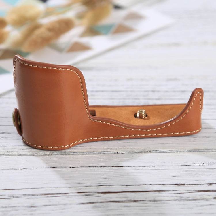 1/4 inch Thread PU Leather Camera Half Case Base for Sony ILCE-5100 / A5100(Brown) - Half Case by buy2fix | Online Shopping UK | buy2fix