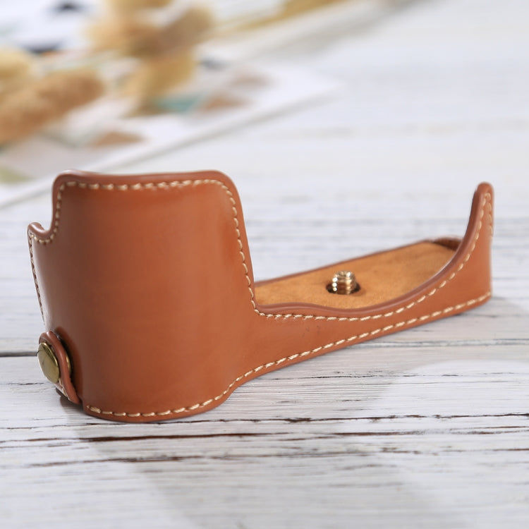 1/4 inch Thread PU Leather Camera Half Case Base for Sony ILCE-5100 / A5100(Brown) - Half Case by buy2fix | Online Shopping UK | buy2fix