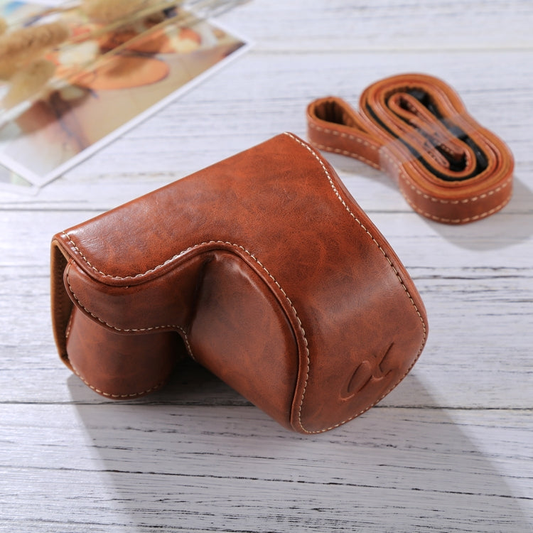 Full Body Camera PU Leather Case Bag with Strap for Sony A5100 / A5000 / NEX-3N (16-50mm / 40.5mm Lens)(Brown) - Leather Bag by buy2fix | Online Shopping UK | buy2fix