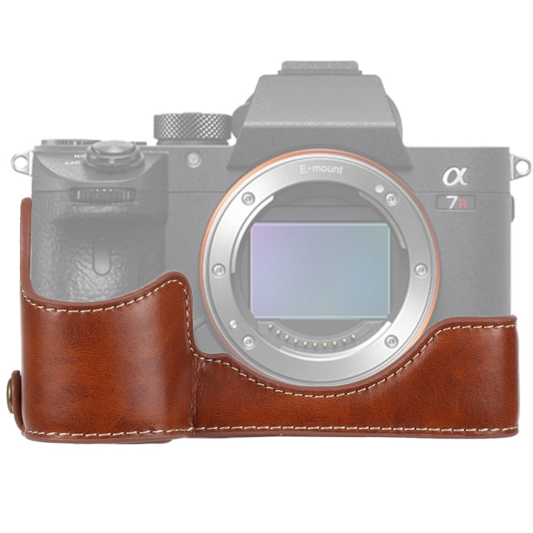 1/4 inch Thread PU Leather Camera Half Case Base for Sony ILCE-A9 / A9 / A7RIII(Brown) - Camera Accessories by buy2fix | Online Shopping UK | buy2fix