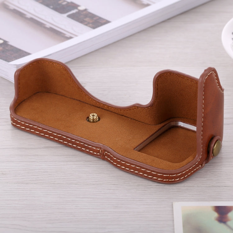 1/4 inch Thread PU Leather Camera Half Case Base for Sony ILCE-A9 / A9 / A7RIII(Brown) - Camera Accessories by buy2fix | Online Shopping UK | buy2fix