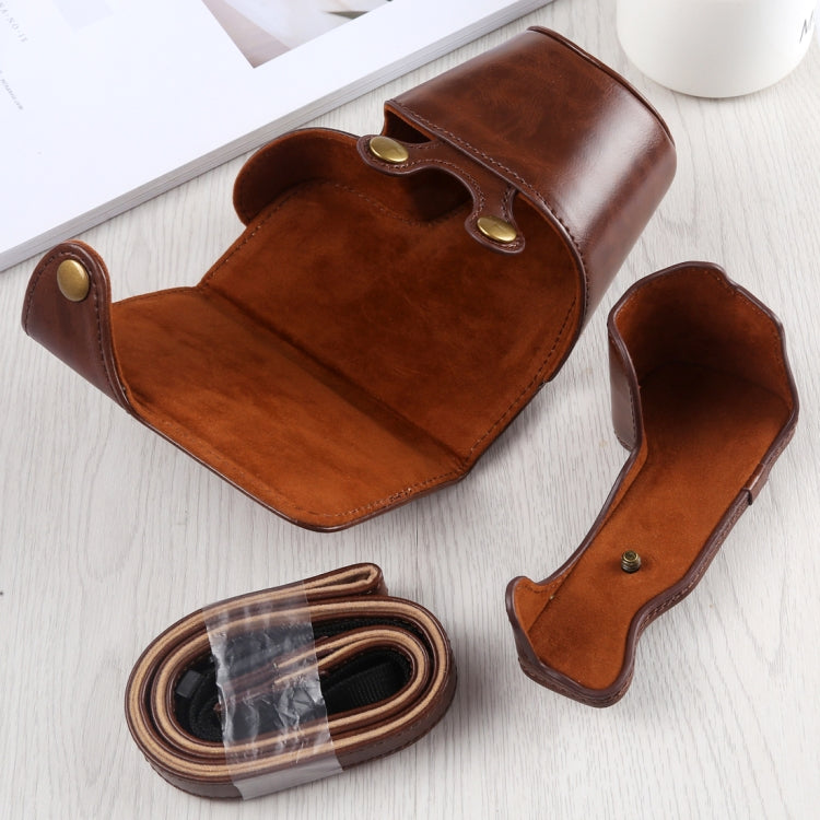 Full Body Camera PU Leather Case Bag with Strap for Sony A6400 / ILCE-A6400 (Coffee) by buy2fix