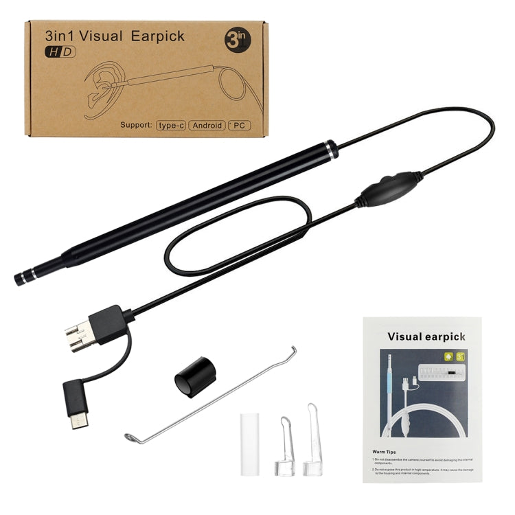 AN101 5.5mm Home Otoscope Three-in-One Ear Endoscope 30W HD Otoscope Visual Ear Picking Otoscope(Black) - by buy2fix | Online Shopping UK | buy2fix