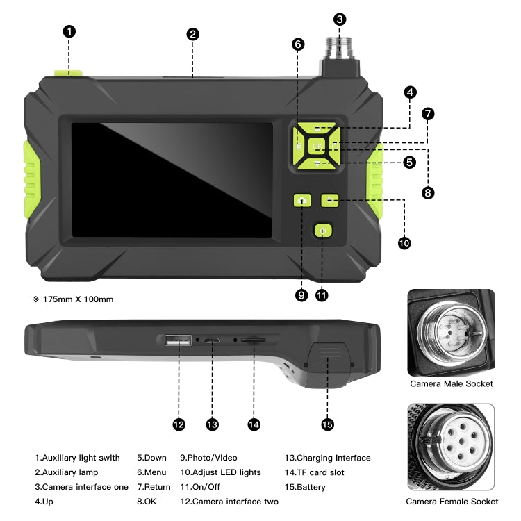 P30 8mm IP67 Waterproof 4.3 inch HD Portable Endoscope Hard Cable Industrial Endoscope, Cable Length: 5m(Green) - by buy2fix | Online Shopping UK | buy2fix