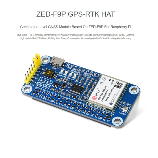 Waveshare ZED-F9P GPS-RTK HAT Centimeter Level Accuracy Multi-Band RTK Differential GPS Module for Raspberry Pi by WAVESHARE