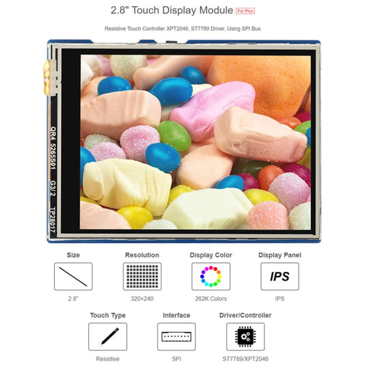 WAVESHARE 2.8 inch 262K Colors 320 x 240 Pixel Touch Display Module for Raspberry Pi Pico, SPI Interface by WAVESHARE