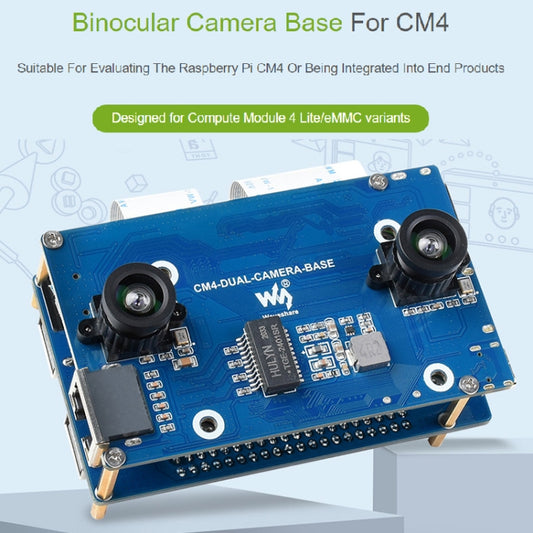 Waveshare Binocular Camera Base Board with Interface Expander for Raspberry Pi Compute Module 4 by WAVESHARE