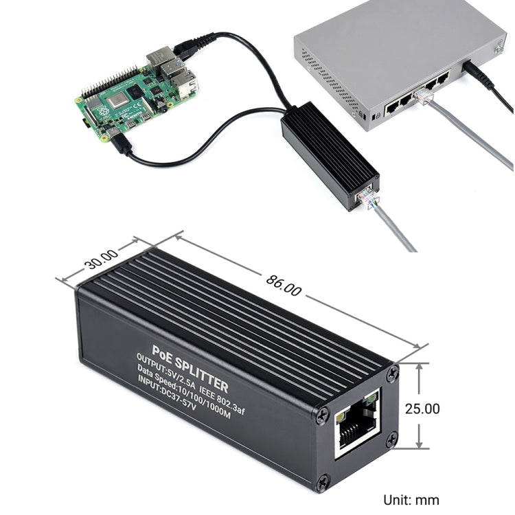 Waveshare Metal Case Gigabit PoE Splitter, 5V 2.5A Type-C Out by WAVESHARE