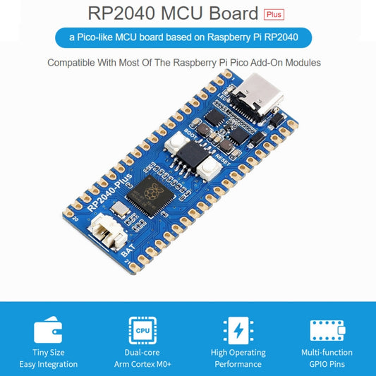 Waveshare RP2040-Plus Pico-like MCU Board Based on Raspberry Pi MCU RP2040, without Pinheader by WAVESHARE