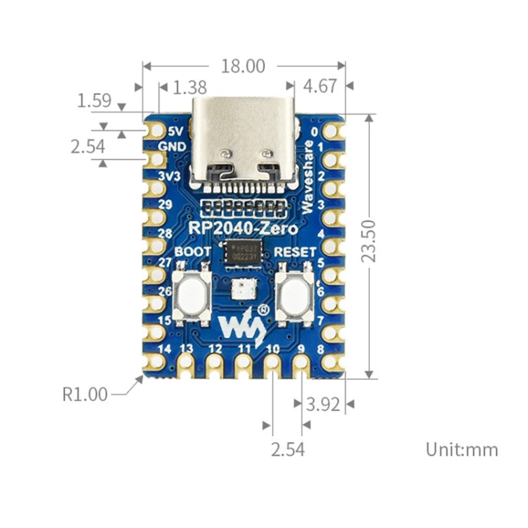 Waveshare RP2040-Zero Pico-like MCU Board Based on Raspberry Pi MCU RP2040, with Pinheader mini Version by WAVESHARE