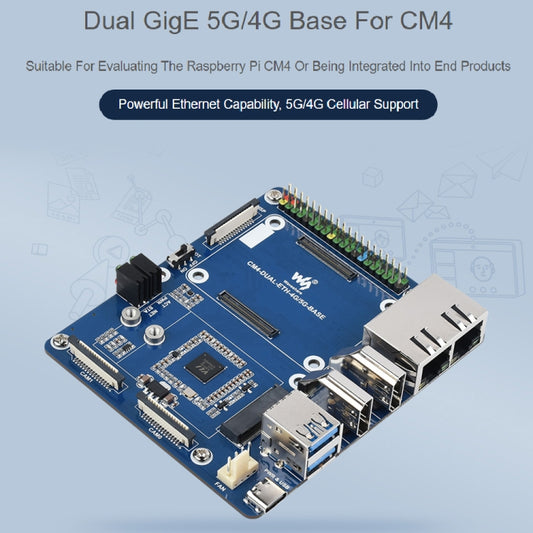Waveshare Dual Gigabit Ethernet 5G / 4G Base Board for Raspberry Pi CM4 by WAVESHARE