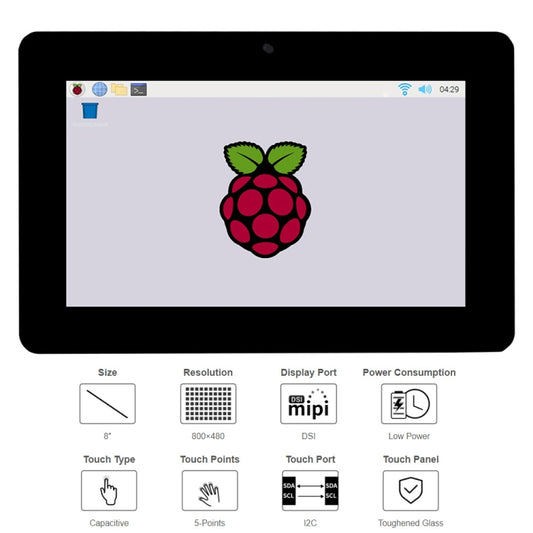 WAVESHARE 8 inch 800 x 480 Capacitive Touch Display for Raspberry Pi, DSI Interface by WAVESHARE