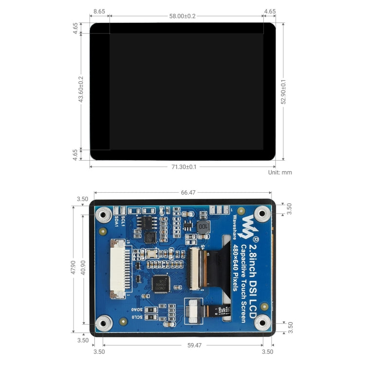 Waveshare 2.8 inch Capacitive Touch Display for Raspberry Pi, 480 x 640, DSI, IPS, Fully Laminated Screen by WAVESHARE