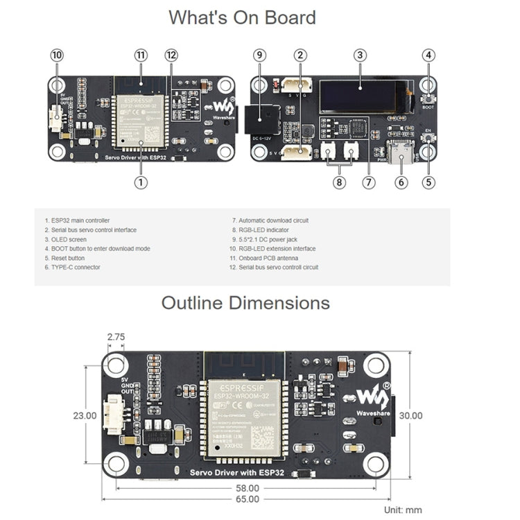 Waveshare ESP32 Servo Driver Expansion Board, Built-In WiFi and BT by WAVESHARE