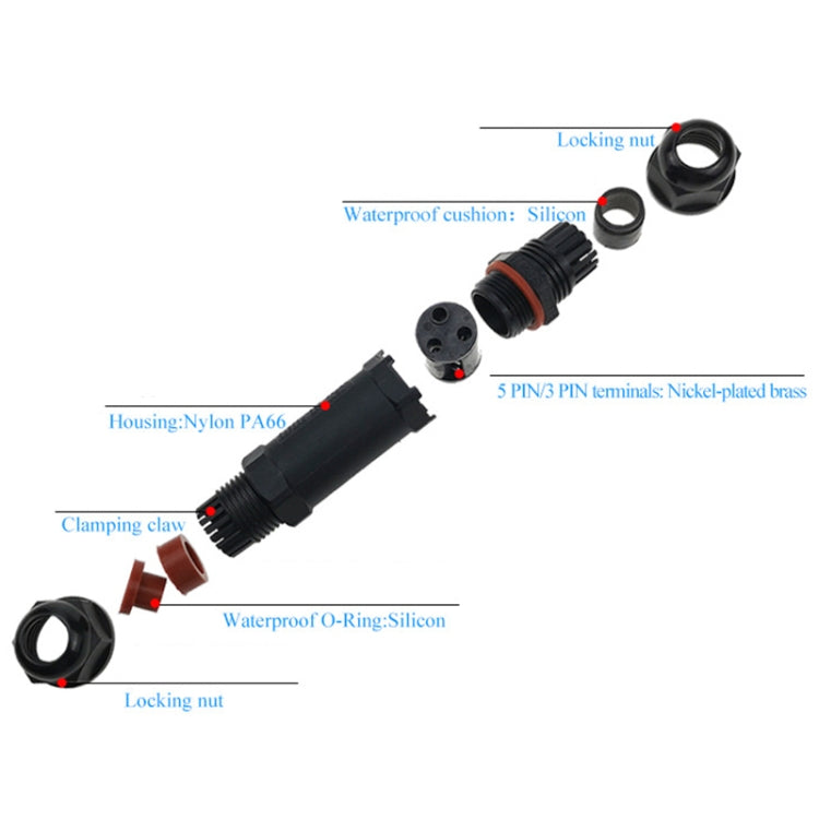 XYS20 IP68 Waterproof 3 Pin Straight Cable Connector - Connector & Plug by buy2fix | Online Shopping UK | buy2fix