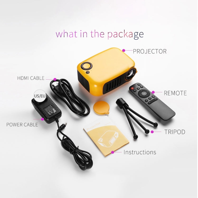 A2000 Portable Projector 800 Lumen LCD Home Theater Video Projector, Support 1080P, AU Plug (Yellow) - LED Projector by buy2fix | Online Shopping UK | buy2fix
