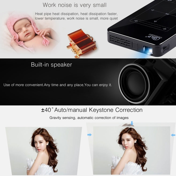 P09 Portable 4K Ultra HD DLP Mini Smart Projector with Infrared Remote Control, Amlogic S905X 4-Core A53 up to 1.5GHz Android 6.0, 1GB+8GB, Support 2.4G/5G WiFi, Bluetooth, TF Card(Black) by buy2fix