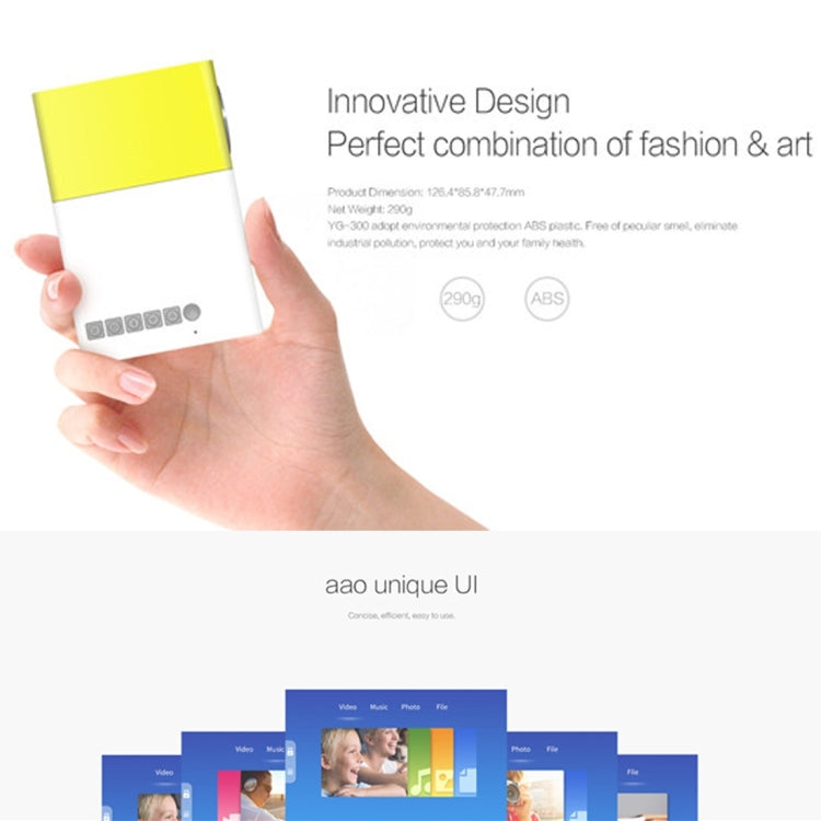 YG300 400LM Portable Mini Home Theater LED Projector with Remote Controller, Support HDMI, AV, SD, USB Interfaces (Yellow) by buy2fix