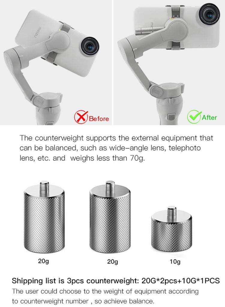 STARTRC Adjustment Balancing Weight Anti-Shake 50g Counterweight for DJI OM4 / OSMO Mobile 3 Gimbal Stabilizer - by STARTRC | Online Shopping UK | buy2fix