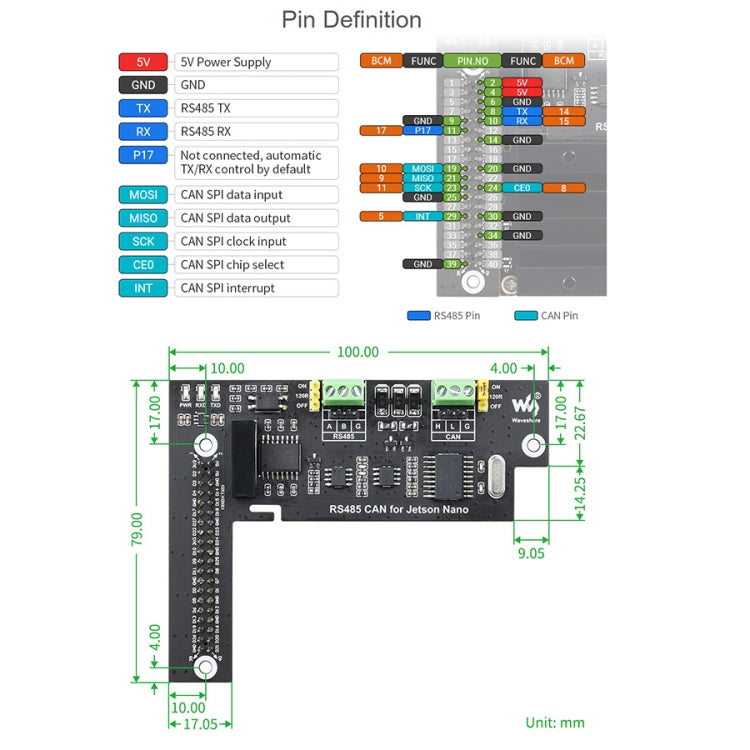 Waveshare RS485 CAN Expansion Board for Jetson Nano, Digital Isolation, Built-In Protection Circuit by WAVESHARE