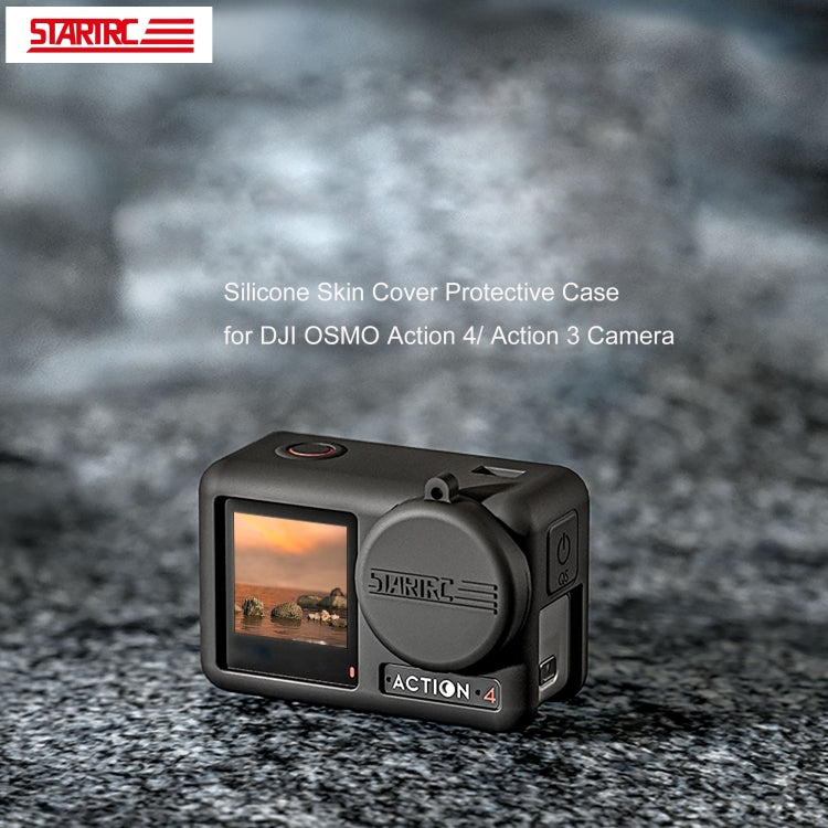 For DJI OSMO Action 4 / 3 STARTRC Silicone Shockproof Case with Lens Cap & Strap (Black) - Case & Bags by STARTRC | Online Shopping UK | buy2fix