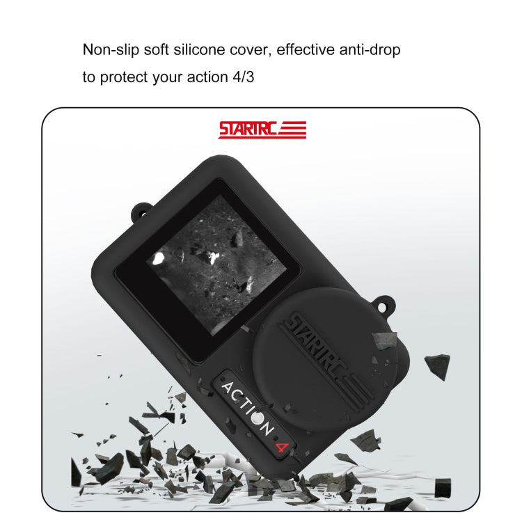 For DJI OSMO Action 4 / 3 STARTRC Silicone Shockproof Case with Lens Cap & Strap (Black) - Case & Bags by STARTRC | Online Shopping UK | buy2fix