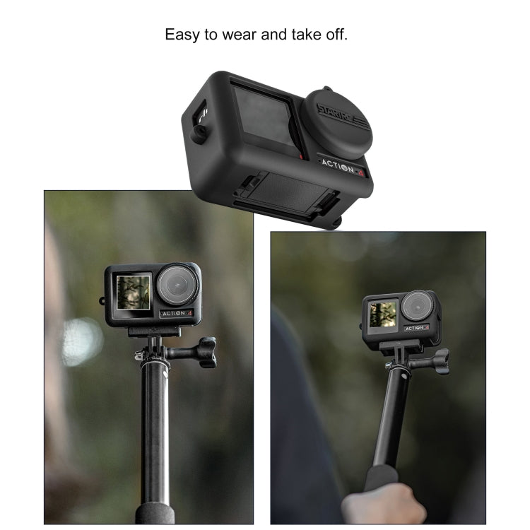 For DJI OSMO Action 4 / 3 STARTRC Silicone Shockproof Case with Lens Cap & Strap (Black) - Case & Bags by STARTRC | Online Shopping UK | buy2fix