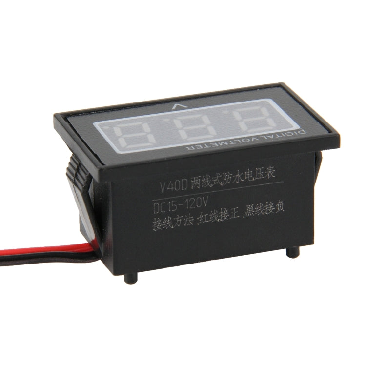 V40D 2 Wires Red Light Display Mini Waterproof IPX4 Digital Voltage Meter, Measure Voltage: DC 15-120V - Current & Voltage Tester by buy2fix | Online Shopping UK | buy2fix