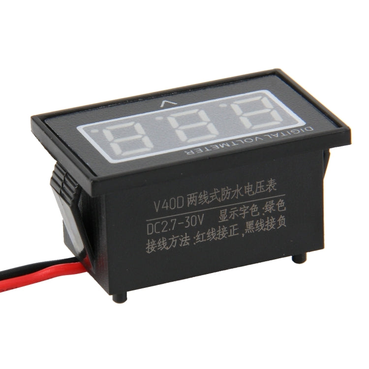 V40D 2 Wires Green Light Display Mini Waterproof IPX4 Digital Voltage Meter, Measure Voltage: DC 2.5-30V - Current & Voltage Tester by buy2fix | Online Shopping UK | buy2fix