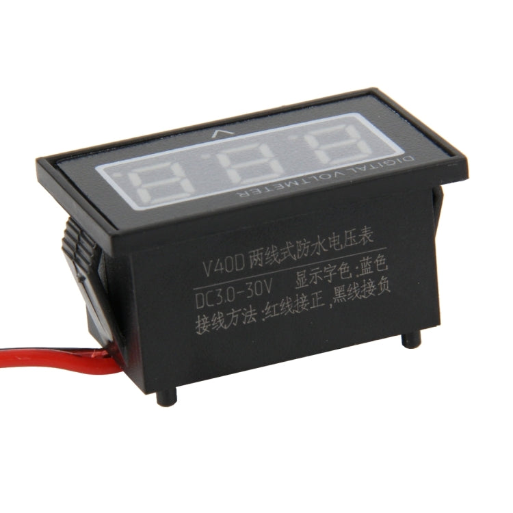 V40D 2 Wires Blue Light Display Mini Waterproof IPX4 Digital Voltage Meter, Measure Voltage: DC 2.5-30V - Current & Voltage Tester by buy2fix | Online Shopping UK | buy2fix