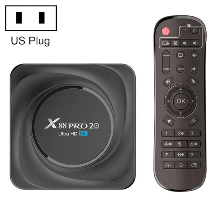 X88 Pro 20 4K Smart TV BOX Android 11.0 Media Player with Infrared Remote Control, RK3566 Quad Core 64bit Cortex-A55 up to 1.8GHz, RAM: 4GB, ROM: 32GB, Support Dual Band WiFi, Bluetooth, Ethernet, US Plug - RK3566 by buy2fix | Online Shopping UK | buy2fix