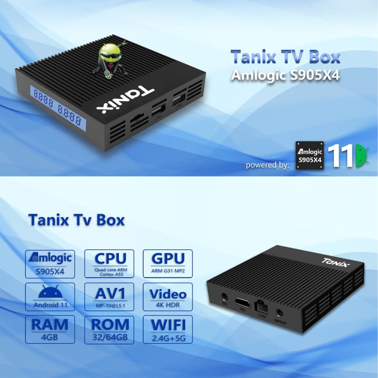 Tanix X4 Android 11 Smart TV Box, Amlogic S905X4 Quad Core, 4GB+64GB, Dual Wifi, BT(EU Plug) - Amlogic S905 by buy2fix | Online Shopping UK | buy2fix
