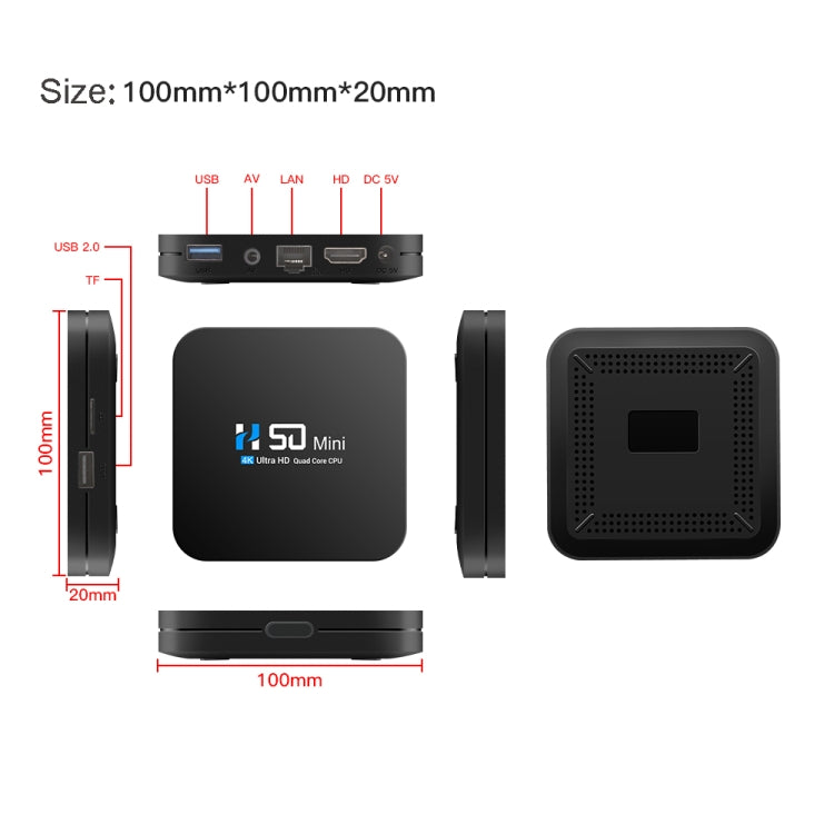 H50 Mini 4K Smart Network TV Box, Android 10.0, RK3318 Quad Core, 2GB+32GB, US Plug - RK3318 by buy2fix | Online Shopping UK | buy2fix