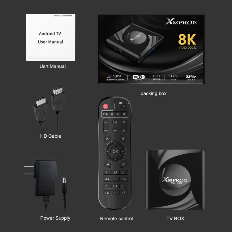 X88 Pro 13 Android 13.0 Smart TV Box with Remote Control, RK3528 Quad-Core, 2GB+16GB (US Plug) - Others by buy2fix | Online Shopping UK | buy2fix