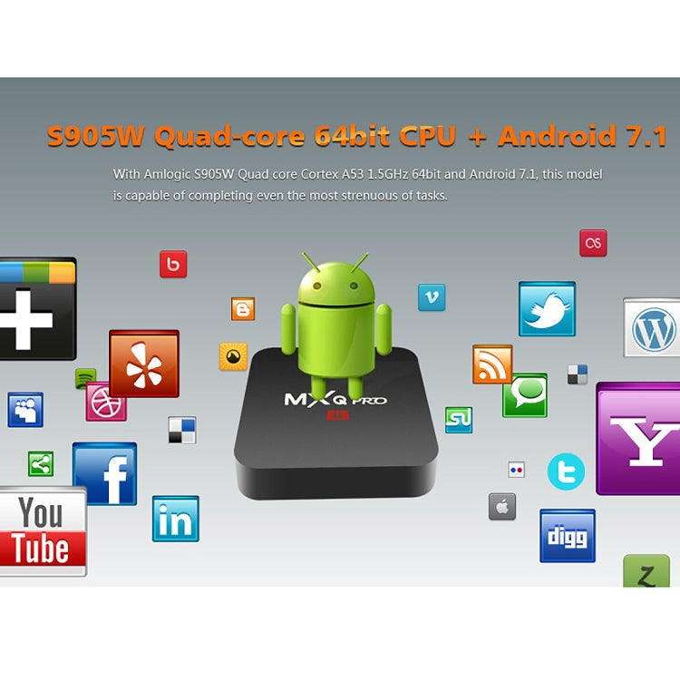 MXQ PROi 1080P 4K HD Smart TV BOX with Remote Controller, Android 7.1 S905W Quad Core Cortex-A53 Up to 2GHz, RAM: 2GB, ROM: 16GB, Support WiFi, UK Plug - Amlogic S905 by buy2fix | Online Shopping UK | buy2fix