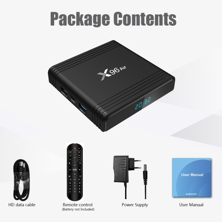 X96 Air 8K Smart TV BOX Android 9.0 Media Player with Remote Control, Quad-core Amlogic S905X3, RAM: 2GB, ROM: 16GB, Dual Band WiFi, US Plug - Amlogic S905 by buy2fix | Online Shopping UK | buy2fix