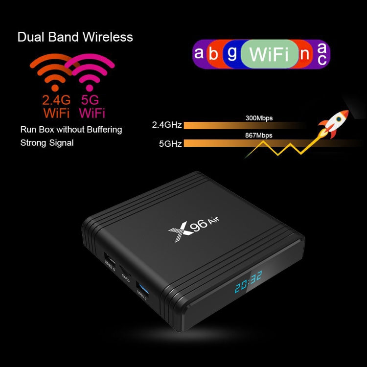 X96 Air 8K Smart TV BOX Android 9.0 Media Player with Remote Control, Quad-core Amlogic S905X3, RAM: 2GB, ROM: 16GB, Dual Band WiFi, US Plug - Amlogic S905 by buy2fix | Online Shopping UK | buy2fix