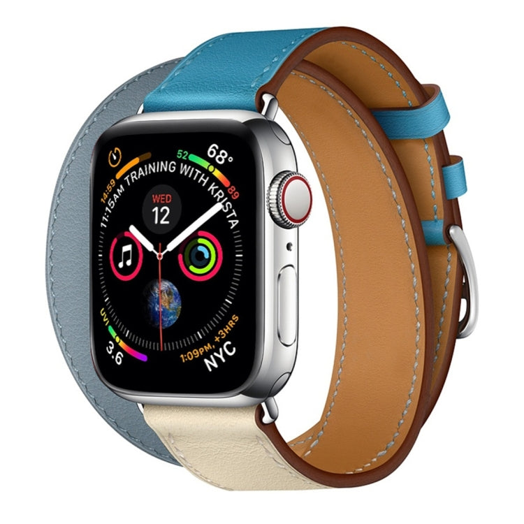 Two Color Double Loop Leather Wrist Strap Watch Band for Apple Watch Series 3 & 2 & 1 42mm, Color:Grey Blue+Pink White+Ice Blue - Watch Bands by buy2fix | Online Shopping UK | buy2fix